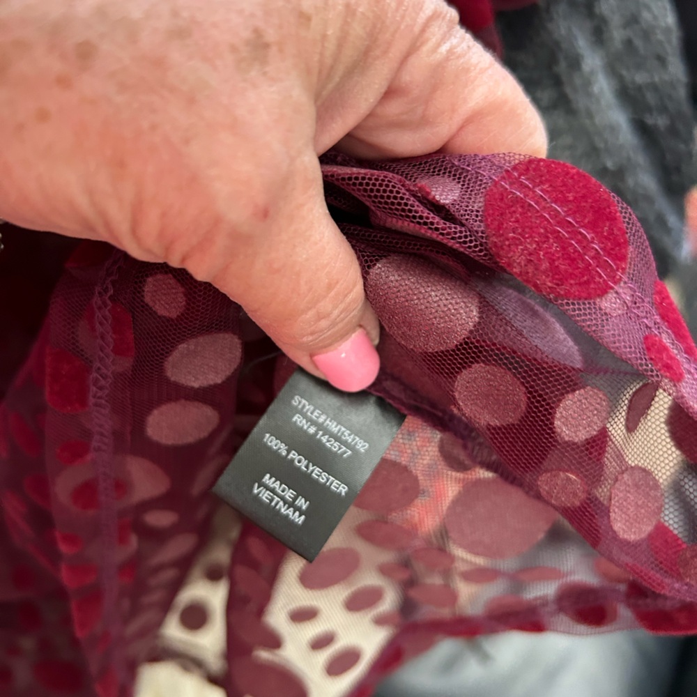 Haute Monde Burgundy Puff Sleeve Sheer Top - Picture 8 of 8
